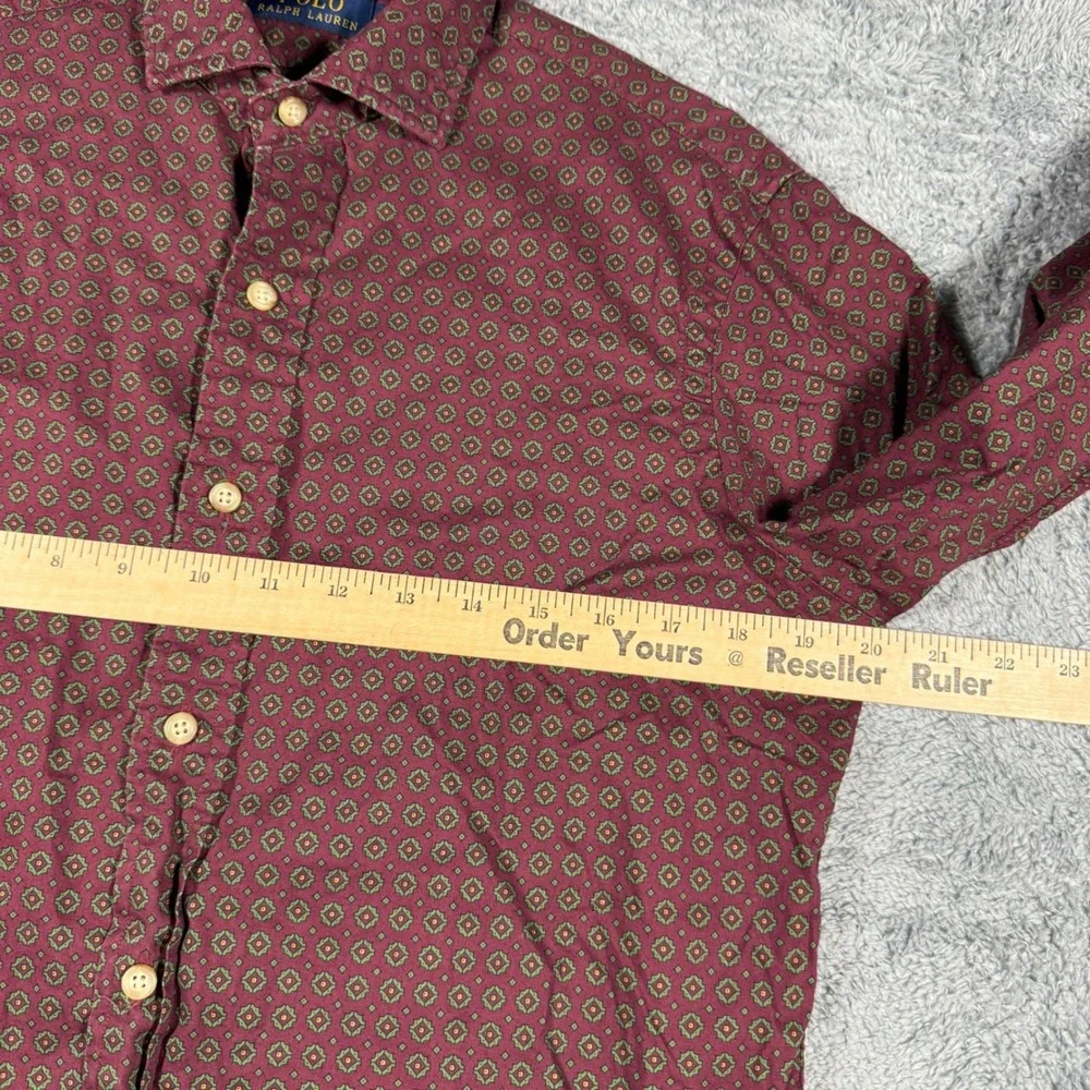 Polo Ralph Lauren Burgundy Geometric All‎ Over Print Button Down Shirt Size S